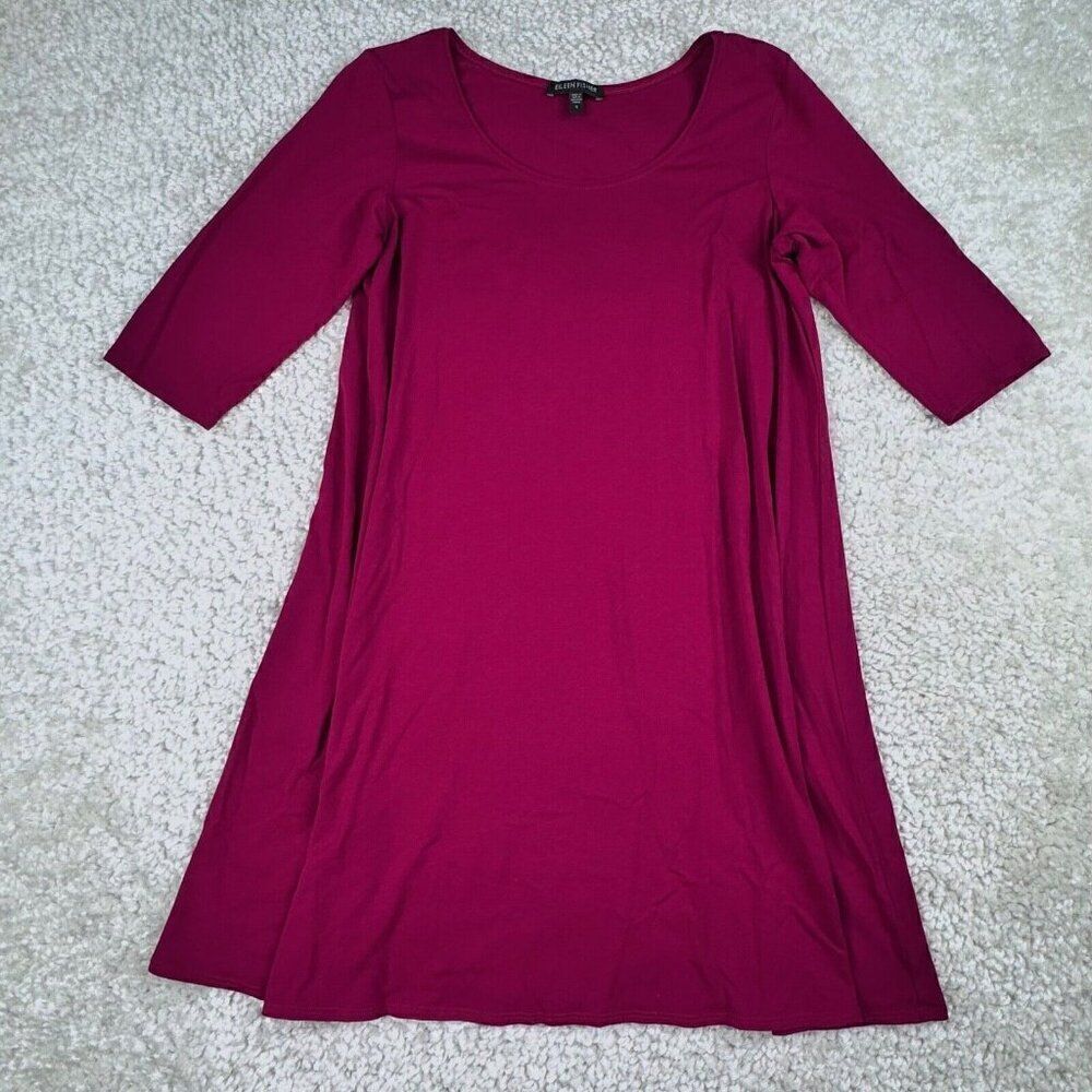 Eileen Fisher Jersey Scoopneck Tunic Top Cranberry Red Burgundy FLAW